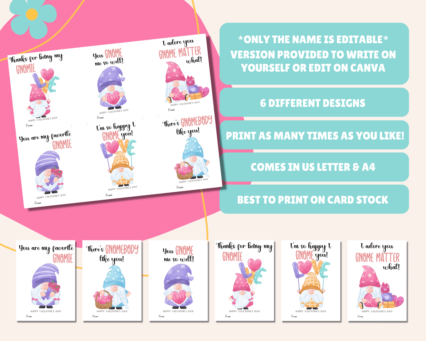 Editable Gnome Valentine Cards for Kids Classroom Valentine