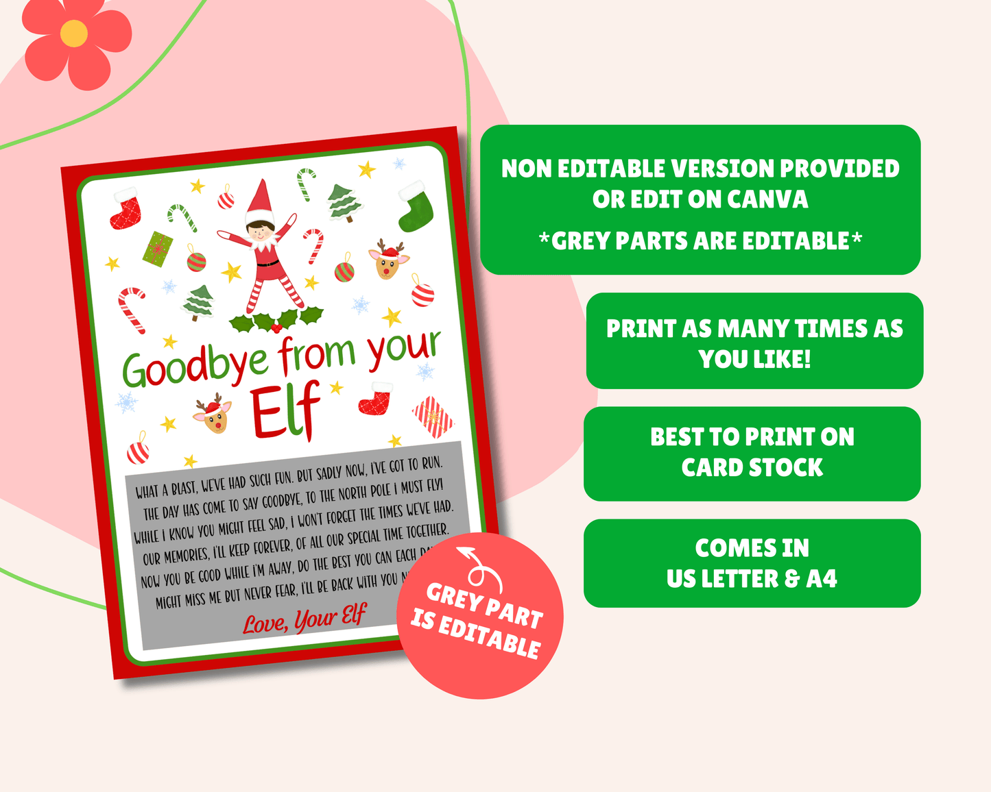 EDITABLE Goodbye from your Elf Letter