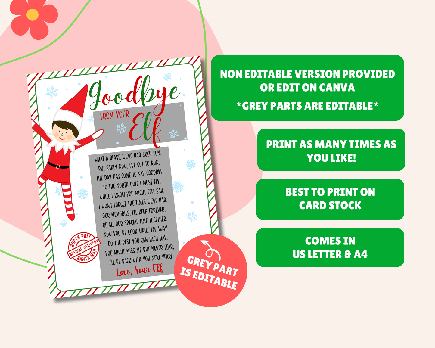 EDITABLE Goodbye from your Elf Letter