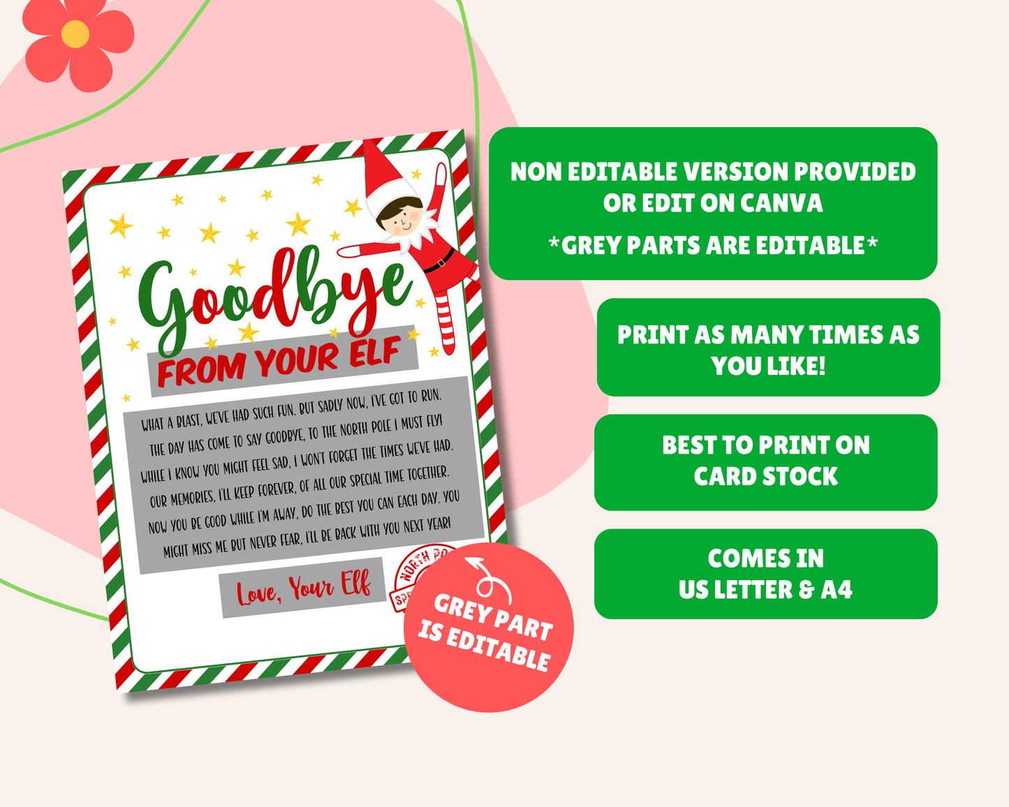 EDITABLE Goodbye from your Elf Letter