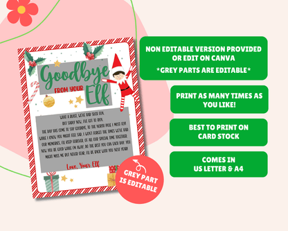 EDITABLE Goodbye from your Elf Letter