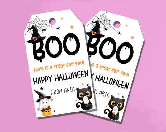 Boo Ghost and Cat Halloween Gift Tags