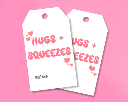 Editable Hugs and Squeezes Valentine Gift Tags for Kids Classroom Valentine