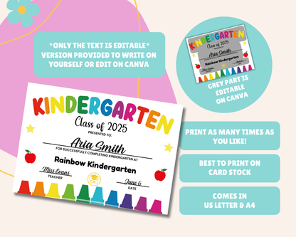 EDITABLE Last Day of Kindergarten Certificate
