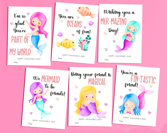 Editable Mermaid Valentine Cards for Kids Classroom Valentine