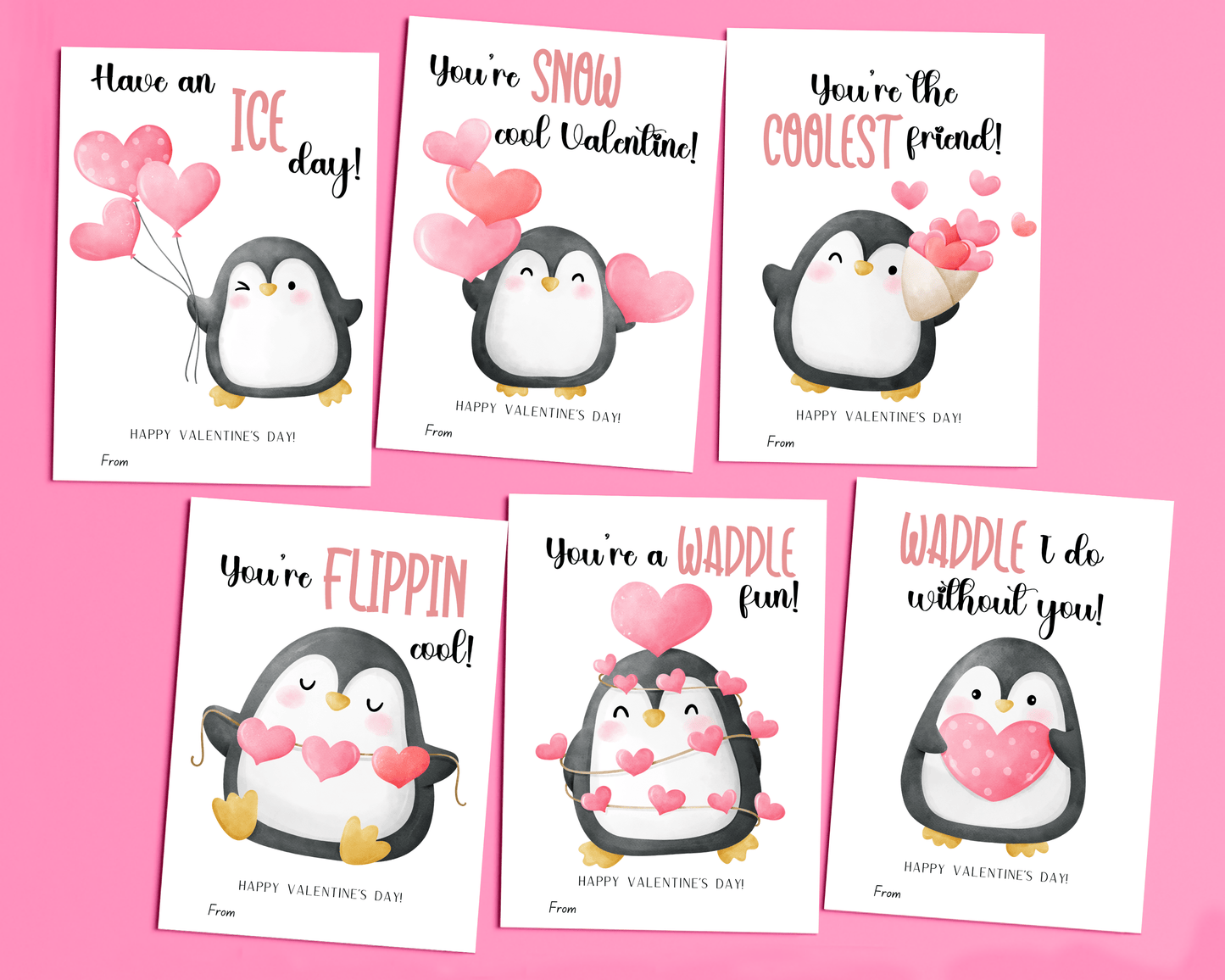 Editable Penguin Valentine Cards for Kids Classroom Valentine