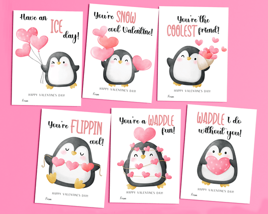 Editable Penguin Valentine Cards for Kids Classroom Valentine
