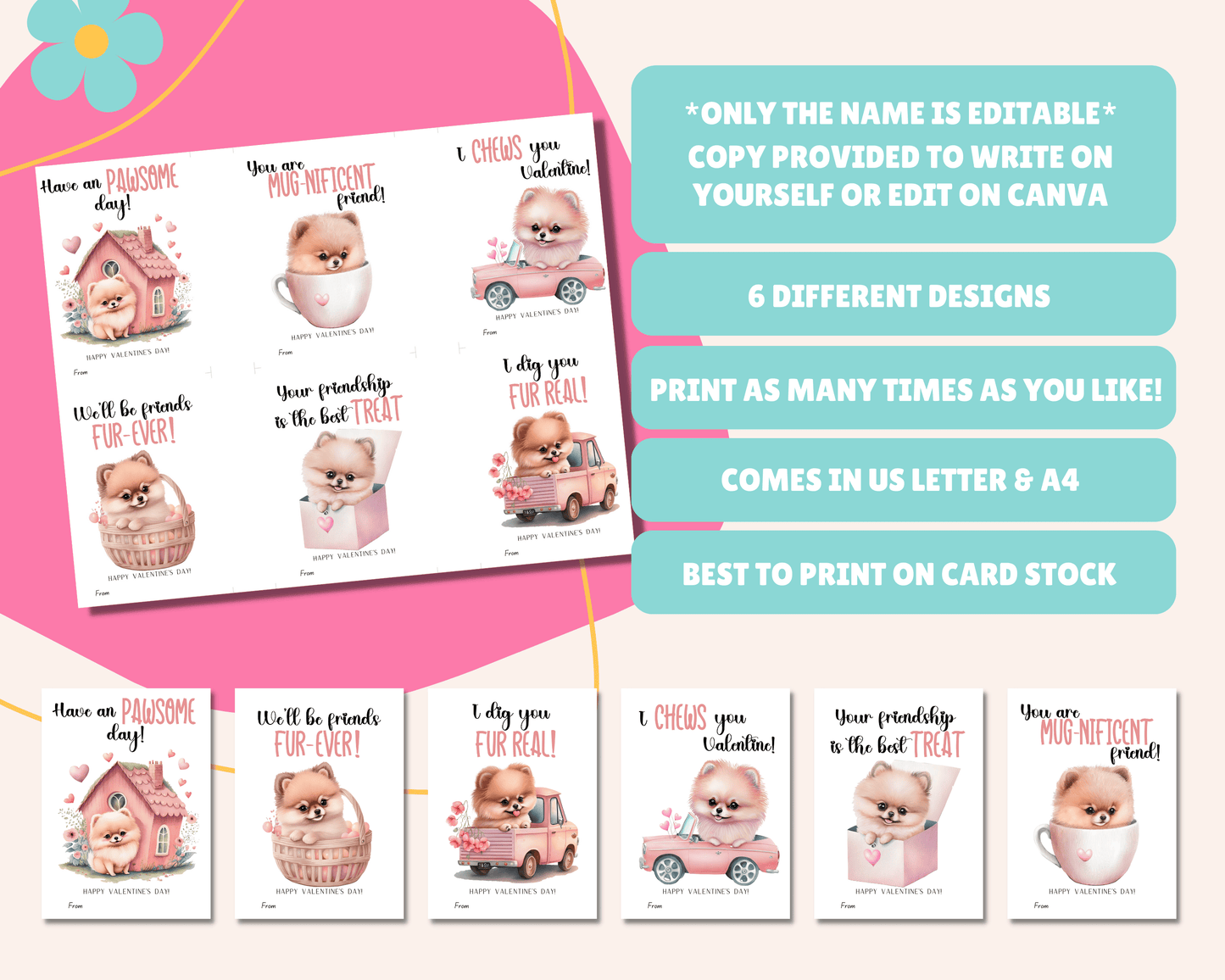 Editable Dog Valentine Cards for Kids for Classroom Valentine