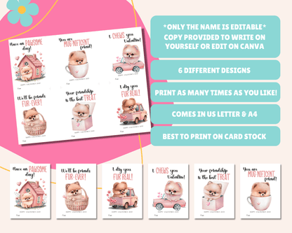 Editable Dog Valentine Cards for Kids for Classroom Valentine