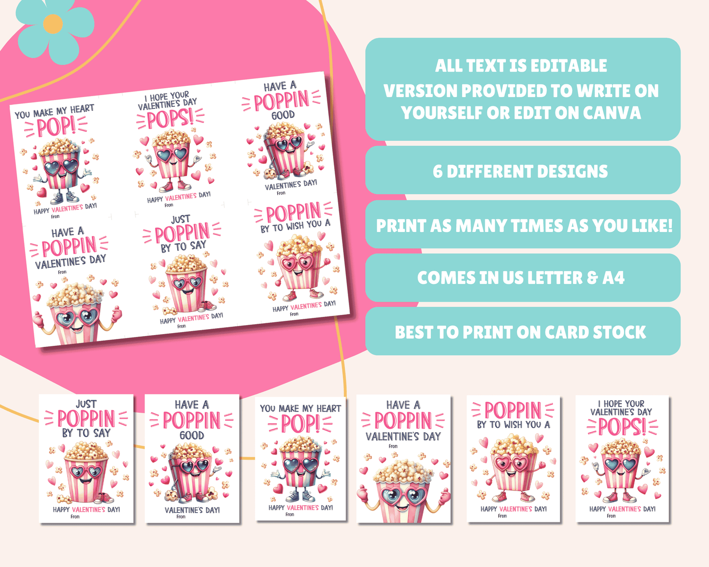 Editable Popcorn Valentine Cards for Kids for Classroom Valentine