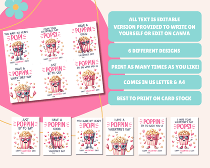 Editable Popcorn Valentine Cards for Kids for Classroom Valentine