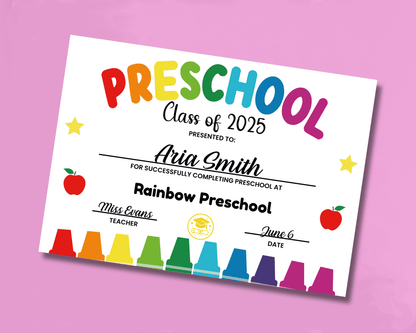 EDITABLE Last Day of Preschool Certificate