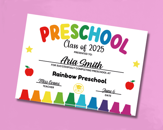 EDITABLE Last Day of Preschool Certificate