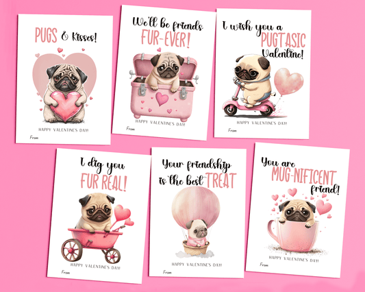 Editable Pug Valentine Cards for Kids Classroom Valentine