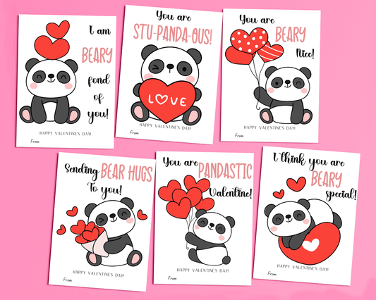 Editable Panda Valentine Cards for Kids Classroom Valentine
