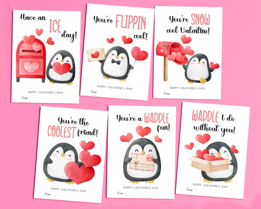 Editable Penguin Valentine Cards for Kids Classroom Valentine