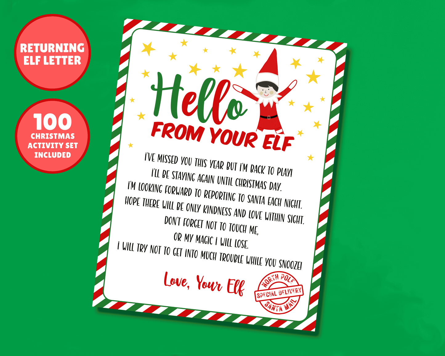EDITABLE Returning Elf Hello Letter