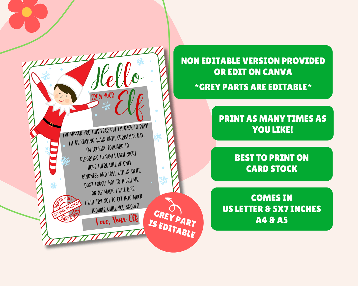 EDITABLE Returning Elf Hello Letter