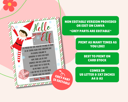 EDITABLE Returning Elf Hello Letter