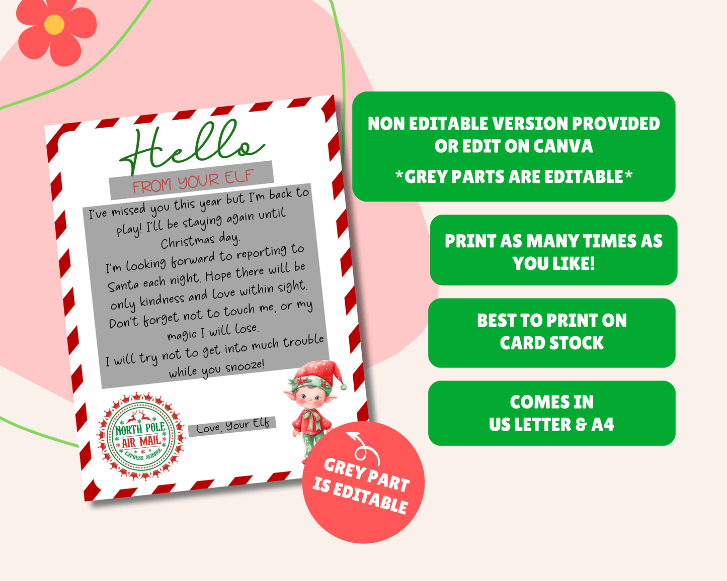 EDITABLE Returning Elf Hello Letter