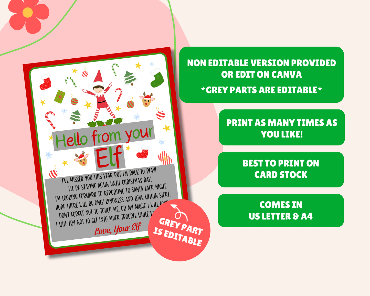 EDITABLE Returning Elf Hello Letter