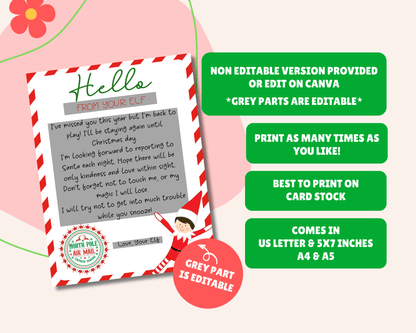 EDITABLE Returning Elf Hello Letter