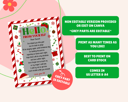 EDITABLE Returning Elf Hello Letter