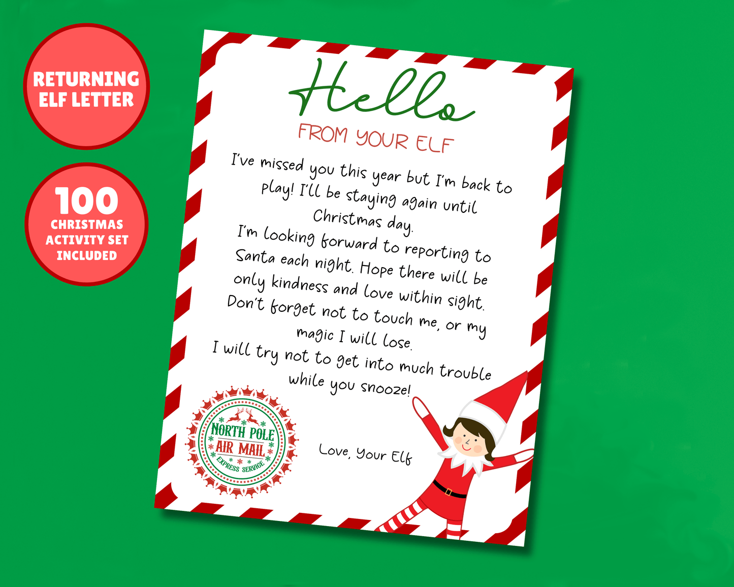 EDITABLE Returning Girl Elf Hello Letter
