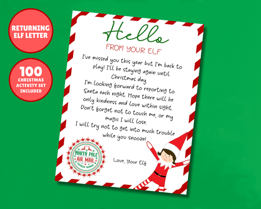 EDITABLE Returning Girl Elf Hello Letter