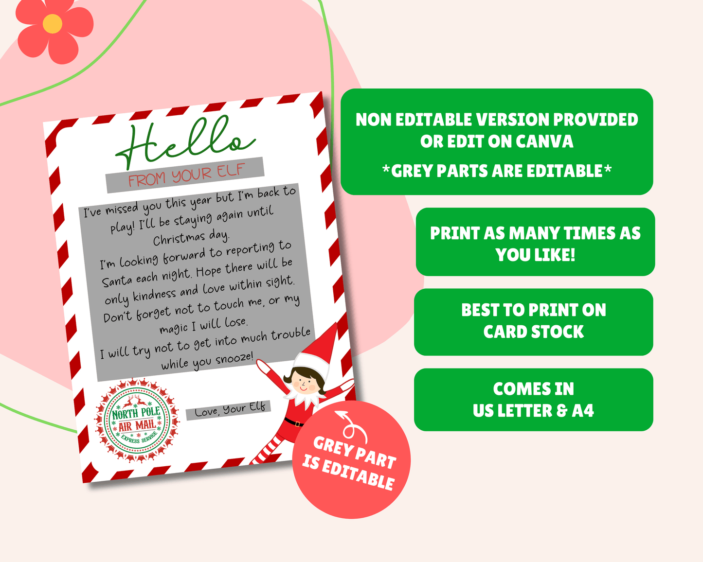 EDITABLE Returning Girl Elf Hello Letter