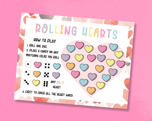 Printable Rolling Hearts Valentine's Day Candy Game for Kids