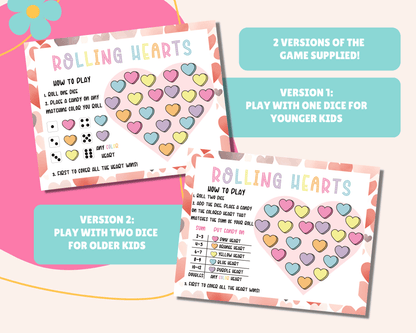 Printable Rolling Hearts Valentine's Day Candy Game for Kids