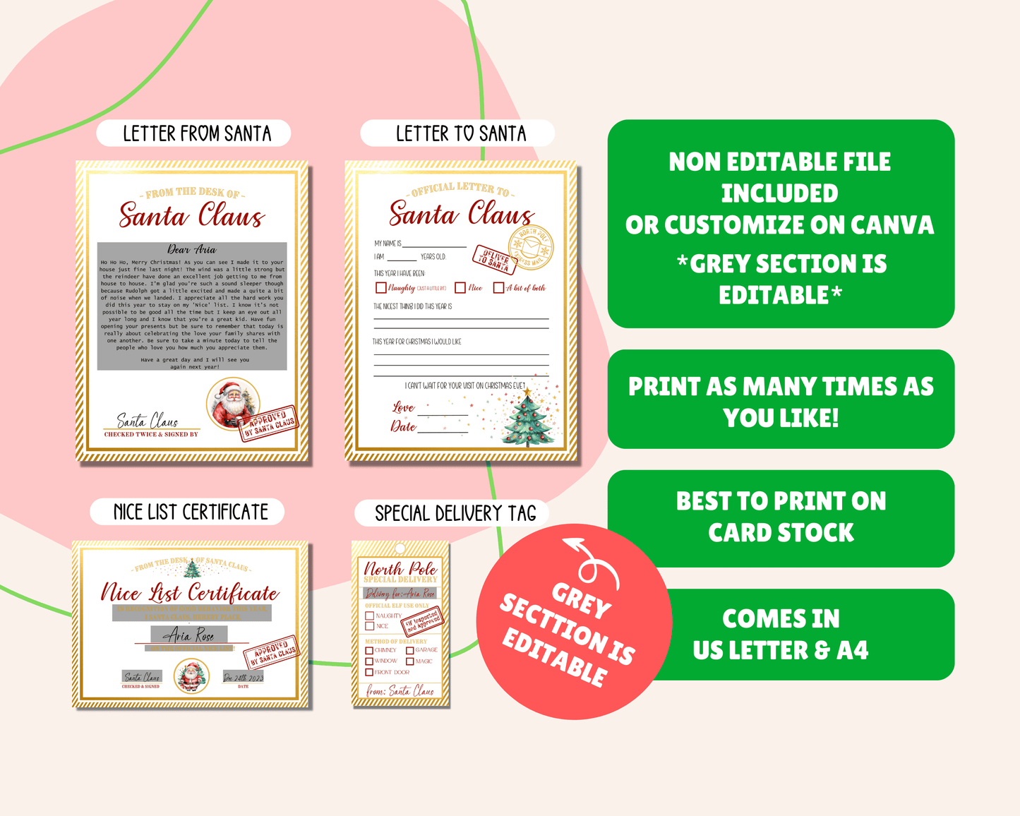 EDITABLE Santa Letter Set
