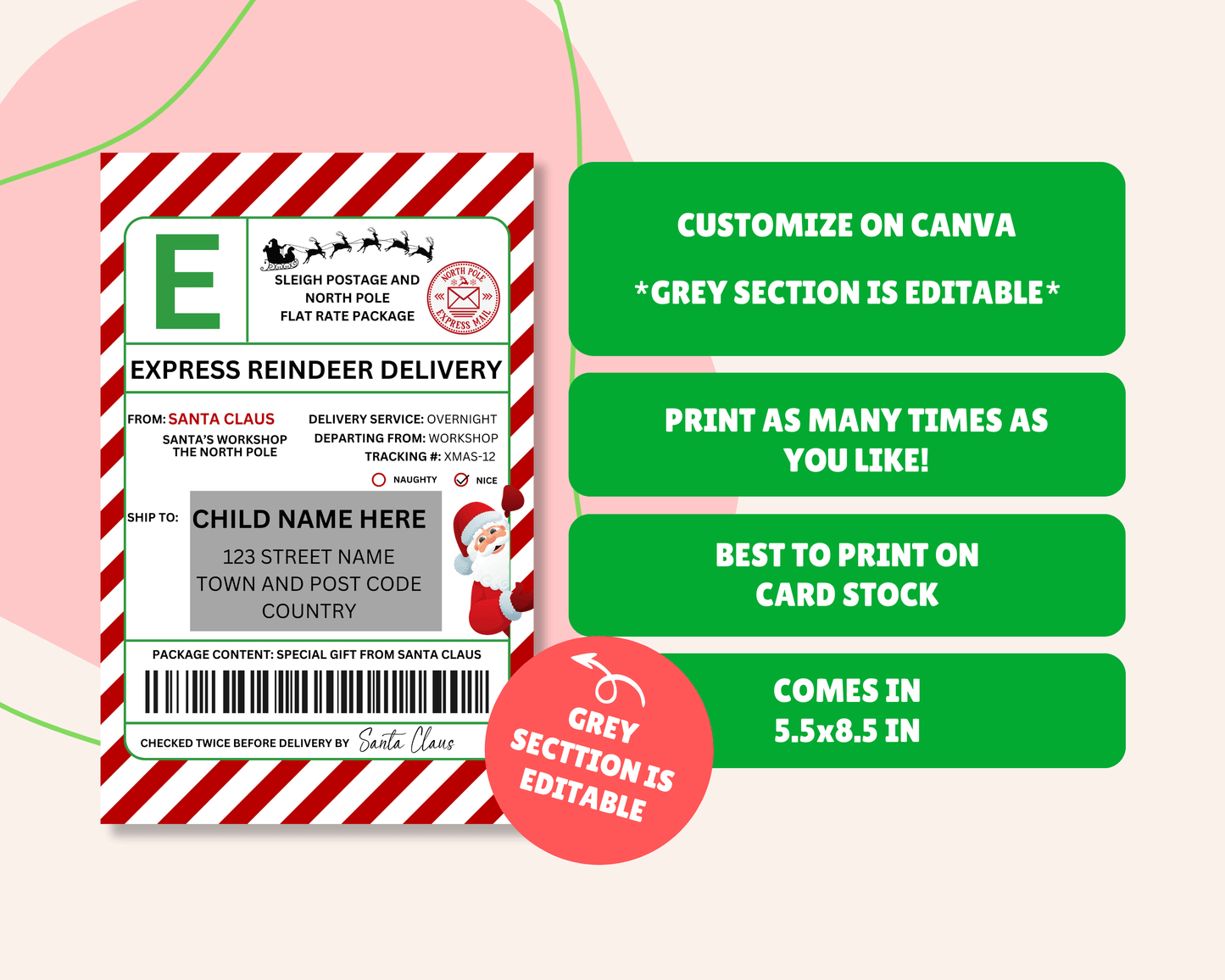 EDITABLE Santa Shipping Label