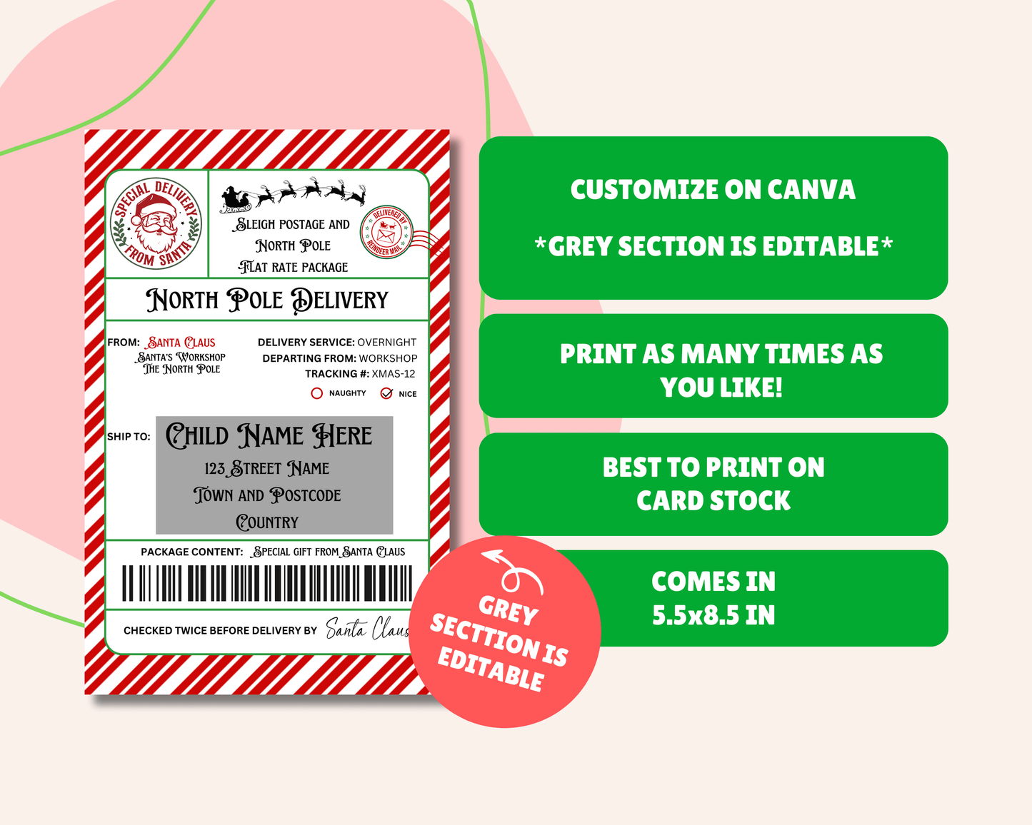 EDITABLE Santa Shipping Label