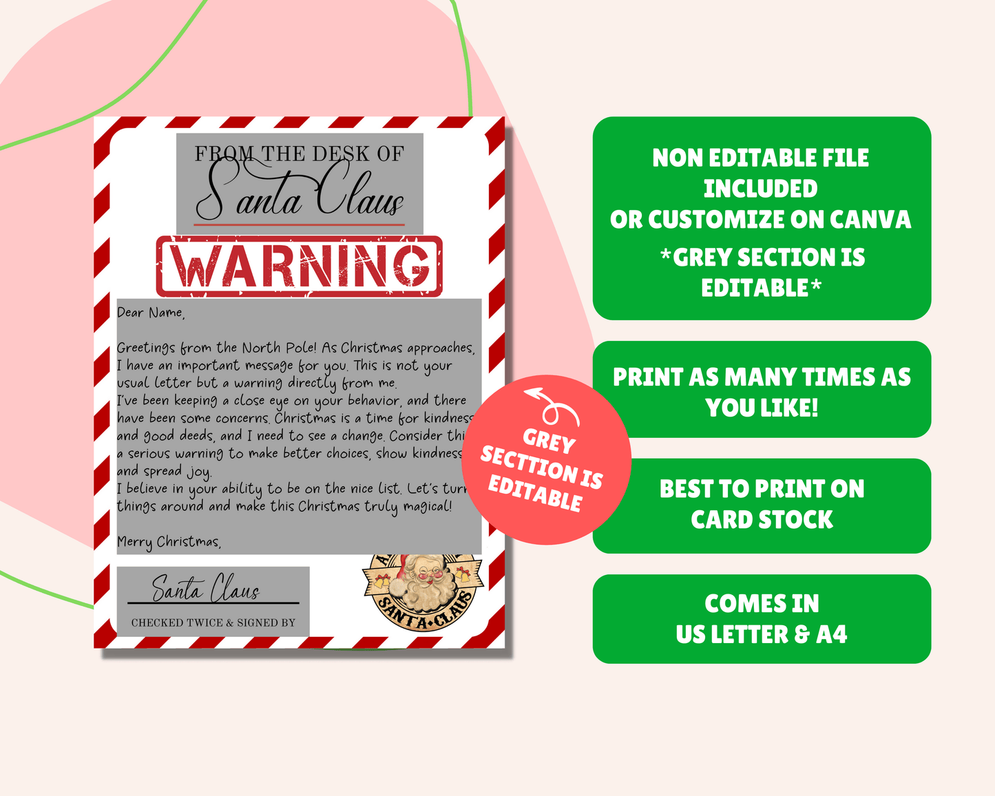 EDITABLE Santa Warning Letter