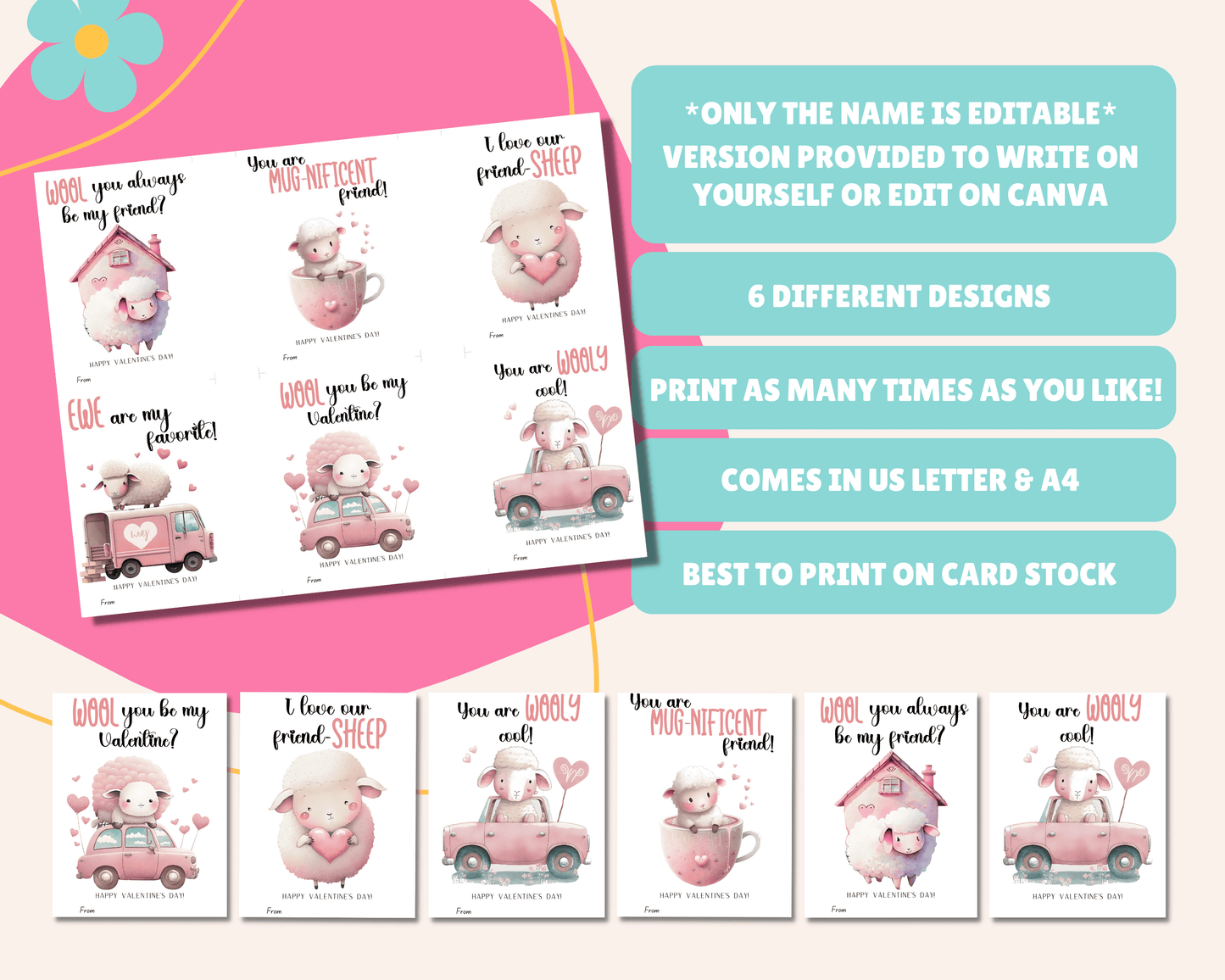 Editable Sheep Valentine Cards for Kids Classroom Valentine
