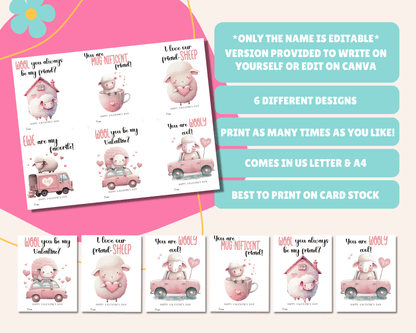 Editable Sheep Valentine Cards for Kids Classroom Valentine