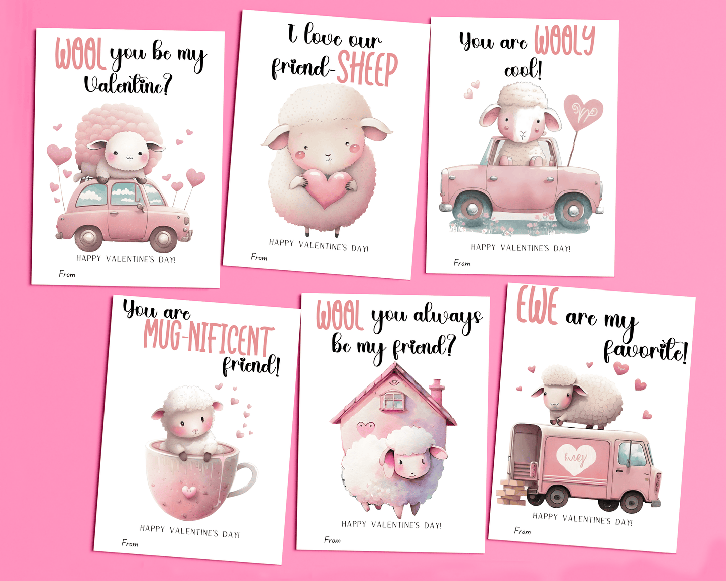 Editable Sheep Valentine Cards for Kids Classroom Valentine
