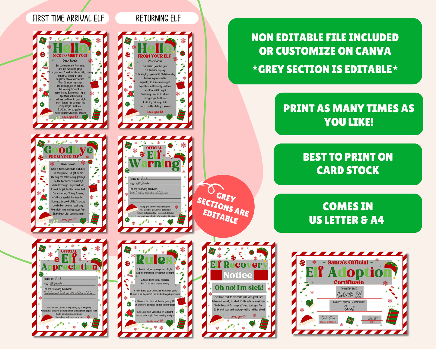 EDITABLE Elf Letter Set