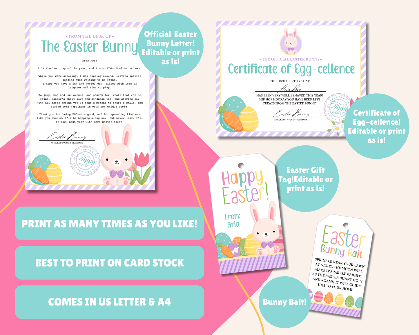 Easter Bunny Bundle – Purple Stripe Bunny Bait Tag, Letter, Certificate, Gift Tags & Activity Pages