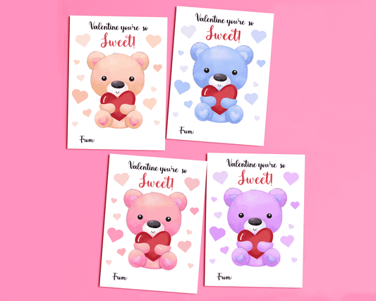 Editable Teddy Bear Valentine Cards for Kids Classroom Valentine