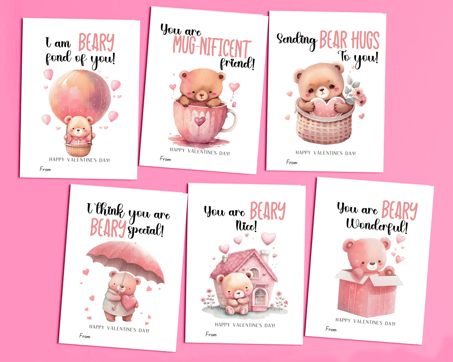 Editable Teddy Bear Valentine Cards for Kids Classroom