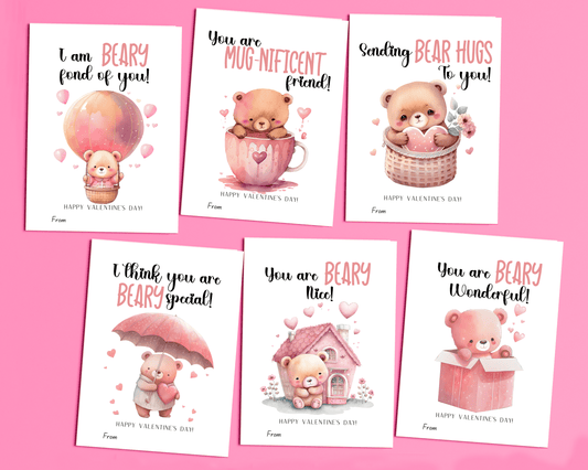 Editable Teddy Bear Valentine Cards for Kids Classroom