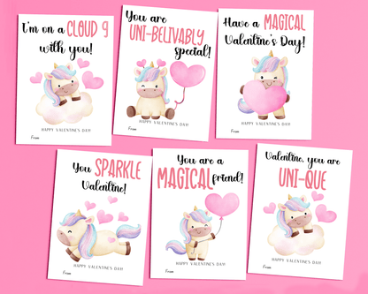 Editable Unicorn Valentine Cards for Kids Classroom Valentine