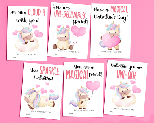Editable Unicorn Valentine Cards for Kids Classroom Valentine
