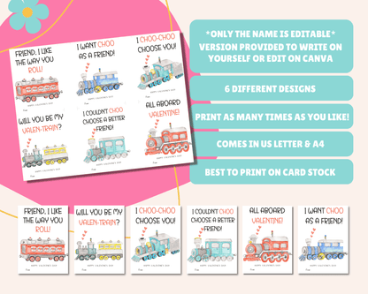Editable Train Valentine Cards for Kids Classroom Valentine