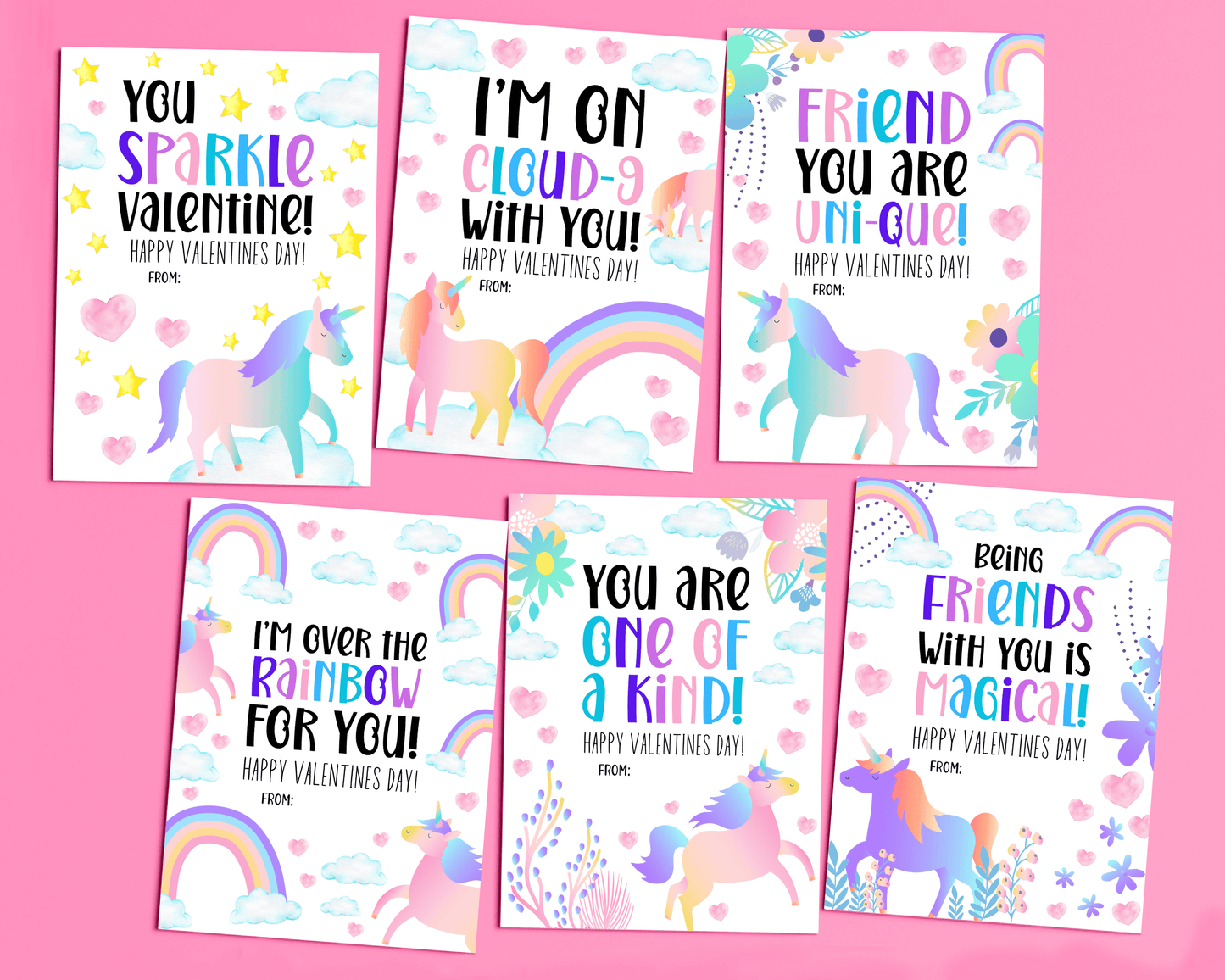Editable Unicorn Valentine Cards Kids Classroom Valentine