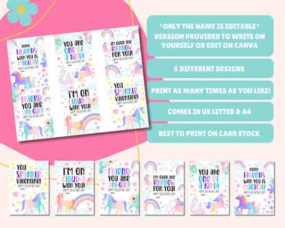 Editable Unicorn Valentine Cards Kids Classroom Valentine