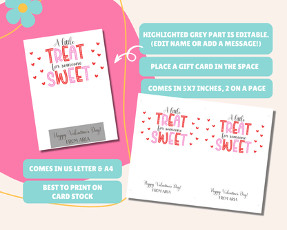 Editable Sweet Treat Teacher Valentine Gift Card Holder for Classroom Valentine